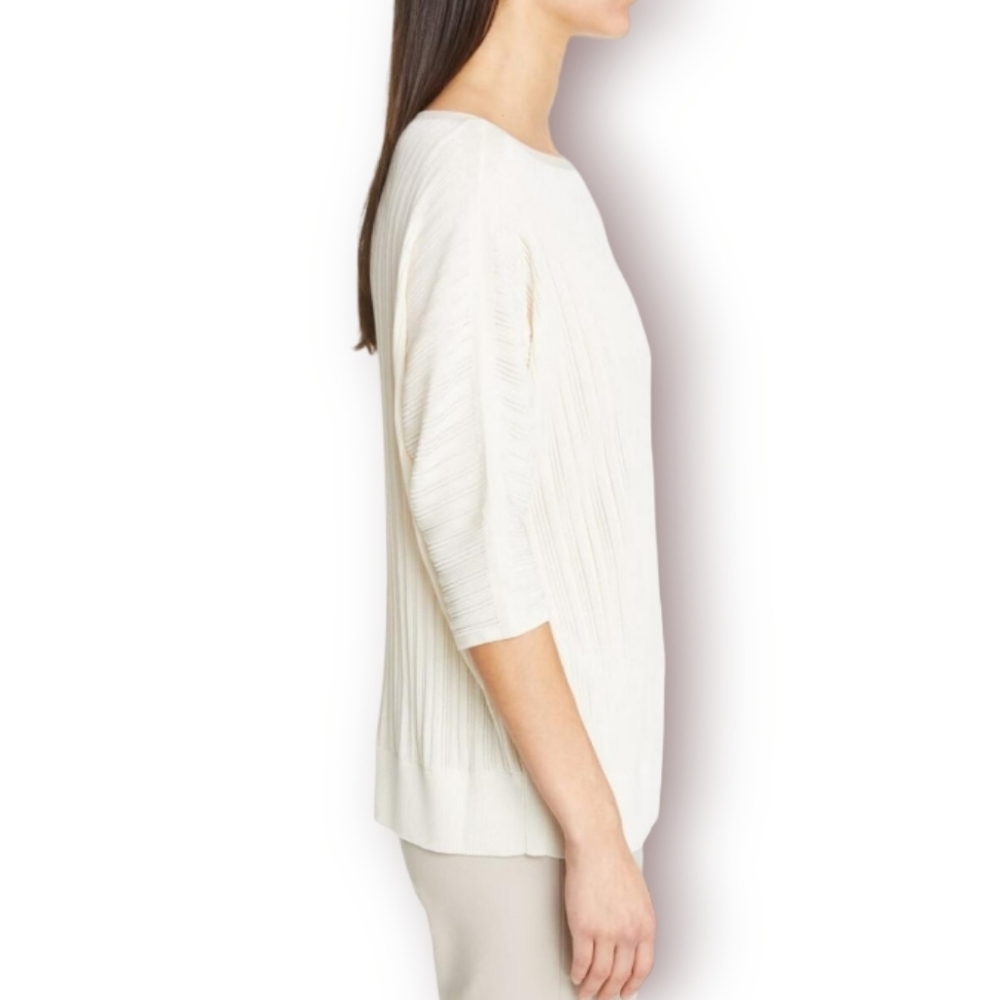 Lafayette 148 Dolman Ribbed Semi Sheer Cream Plisse Sweater Size S - Picture 9 of 12